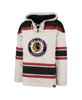 Men's '47 Brand Oatmeal Chicago Blackhawks Rockaway Lace-Up Pullover Hoodie