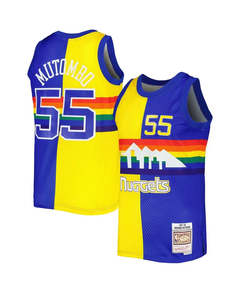 Men's Mitchell & Ness Dikembe Mutombo Royal, Gold Denver Nuggets Hardwood Classics 1991-92 Split Swingman Jersey