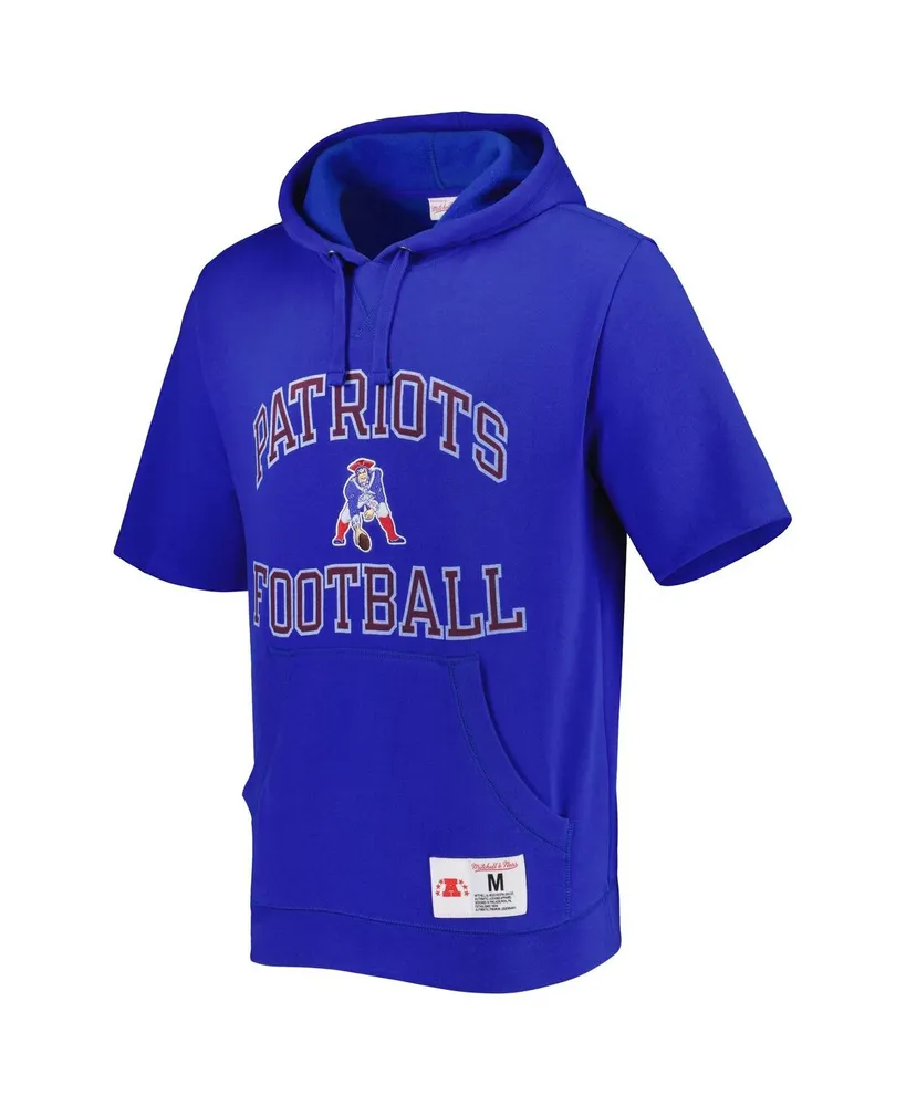 Men's Mitchell & Ness Royal New England Patriots Washed Short Sleeve Pullover Hoodie