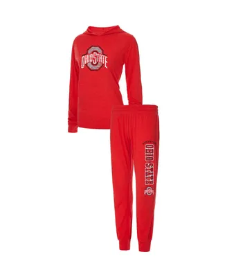 Women's Concepts Sport Scarlet Ohio State Buckeyes Long Sleeve Hoodie T-shirt and Pants Sleep Set