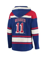 Men's '47 Brand Mark Messier Blue New York Rangers Retired Player Name and Number Lacer Pullover Hoodie