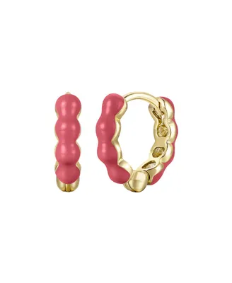 Rachel Glauber Ra Children's 14k Gold Plated with Magenta-Red Enamel Inlay Bubble Hoop Earrings