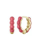 Rachel Glauber Ra Children's 14k Gold Plated with Magenta-Red Enamel Inlay Bubble Hoop Earrings