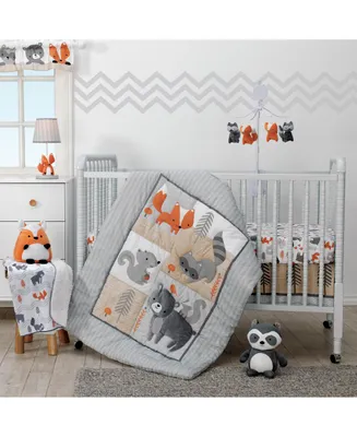 Bedtime Originals Acorn Gray/Beige/White/Orange Woodland Fox, Raccoon, Squirrel & Bear 3-Piece Baby Nursery Crib Bedding Set