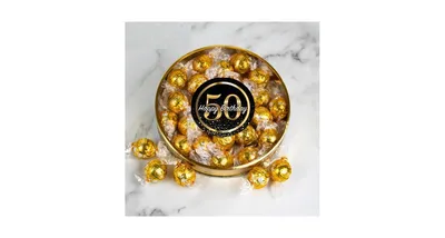 50th Birthday Candy Gift Tin with Chocolate Lindor Truffles by Lindt Large Plastic Tin with Sticker - Assorted Pre