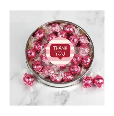 Valentine's Day Candy Gift Tin with Chocolate Lindor Truffles by Lindt Large Plastic Tin with Sticker - Thank You Gift - Assorted Pre