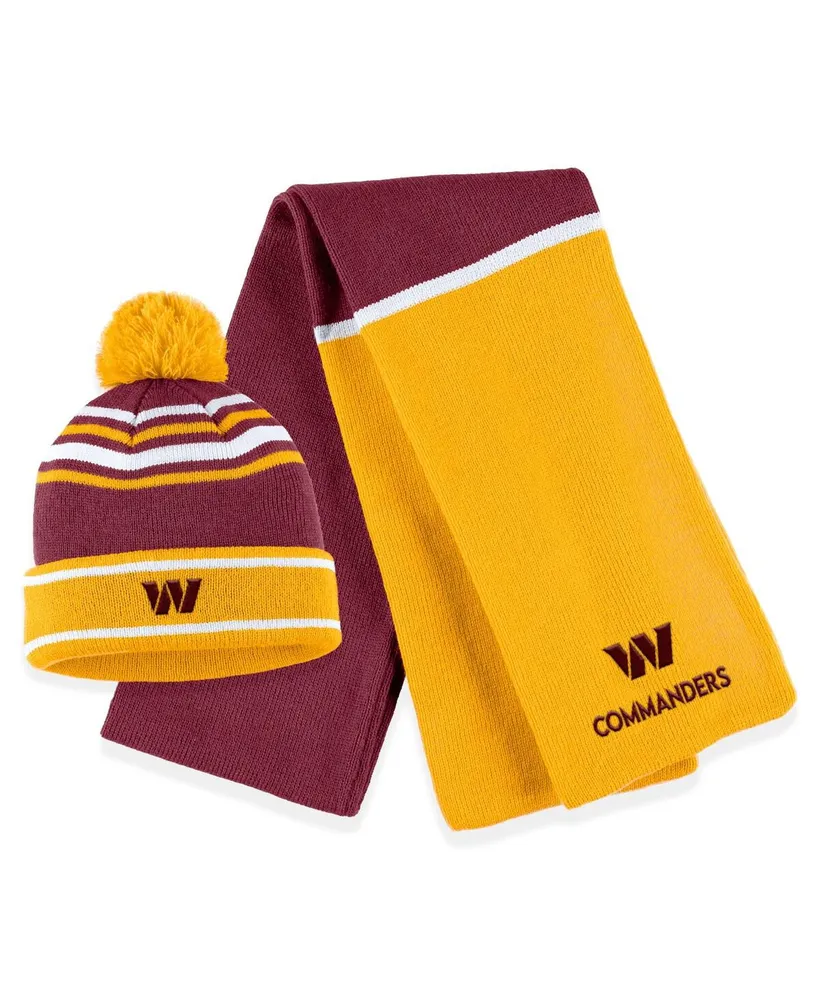 Women's Wear by Erin Andrews Burgundy Washington Commanders Colorblock Cuffed Knit Hat with Pom and Scarf Set