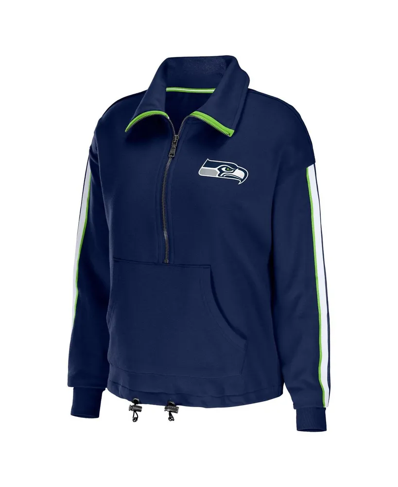 Women's Wear by Erin Andrews College Navy Seattle Seahawks Logo Stripe Half-Zip Top