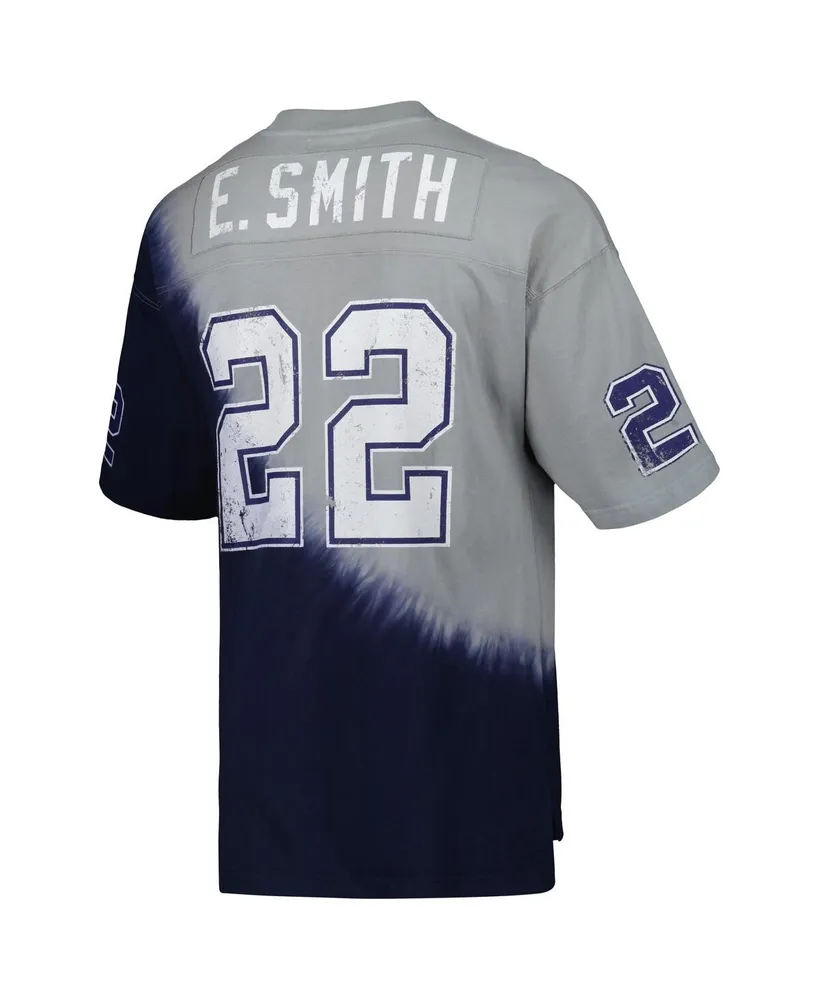 Men's Mitchell & Ness Emmitt Smith Navy, Gray Dallas Cowboys Retired Player Name and Number Diagonal Tie-Dye V-Neck T-shirt