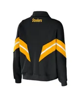 Women's Wear by Erin Andrews Black Pittsburgh Steelers Plus Yarn Dye Stripe Full-Zip Jacket