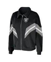 Women's Wear by Erin Andrews Black Las Vegas Raiders Plus Yarn Dye Stripe Full-Zip Jacket