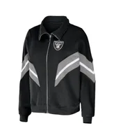 Women's Wear by Erin Andrews Black Las Vegas Raiders Plus Size Yarn Dye Stripe Full-Zip Jacket