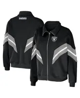 Women's Wear by Erin Andrews Black Las Vegas Raiders Yarn Dye Stripe Full-Zip Jacket