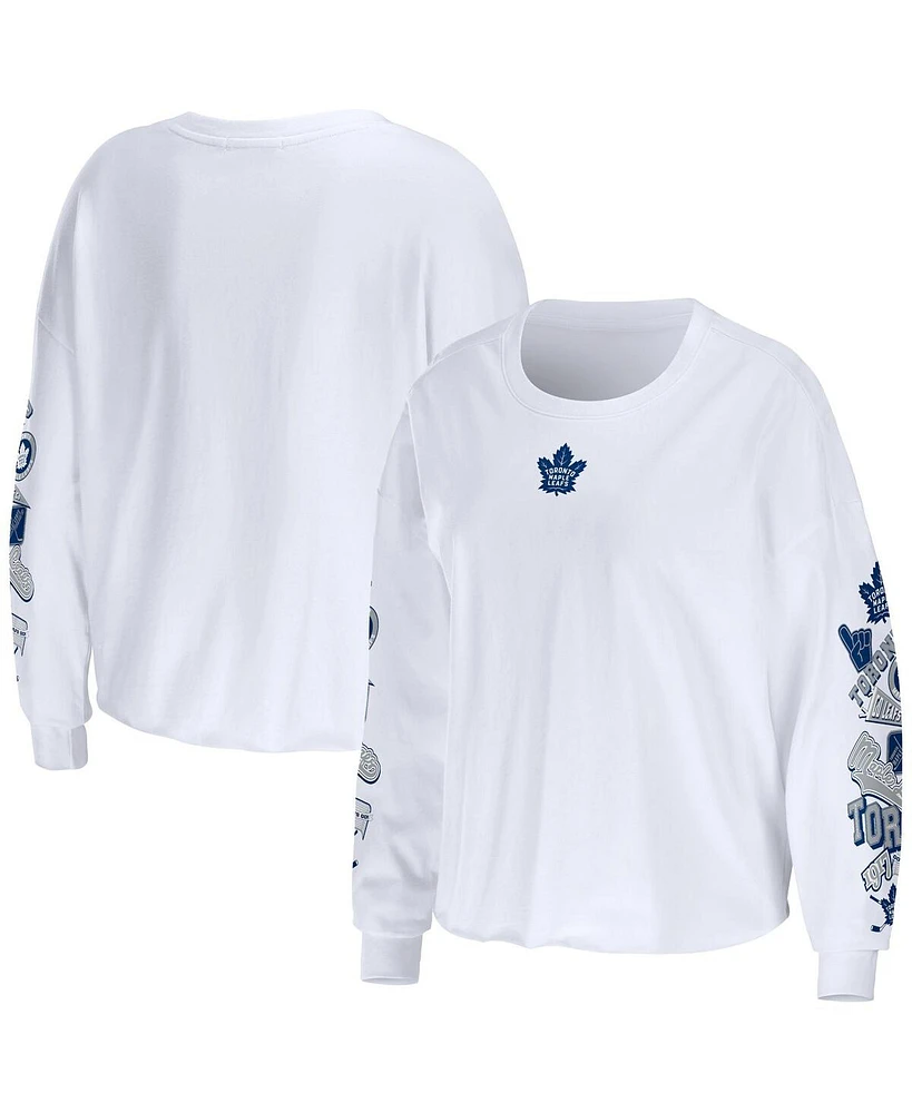 Women's Wear by Erin Andrews White Toronto Maple Leafs Celebration Cropped Long Sleeve T-shirt