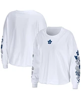 Women's Wear by Erin Andrews White Toronto Maple Leafs Celebration Cropped Long Sleeve T-shirt