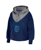 Women's Wear by Erin Andrews Navy Dallas Mavericks Pieced Quarter-Zip Hoodie Jacket