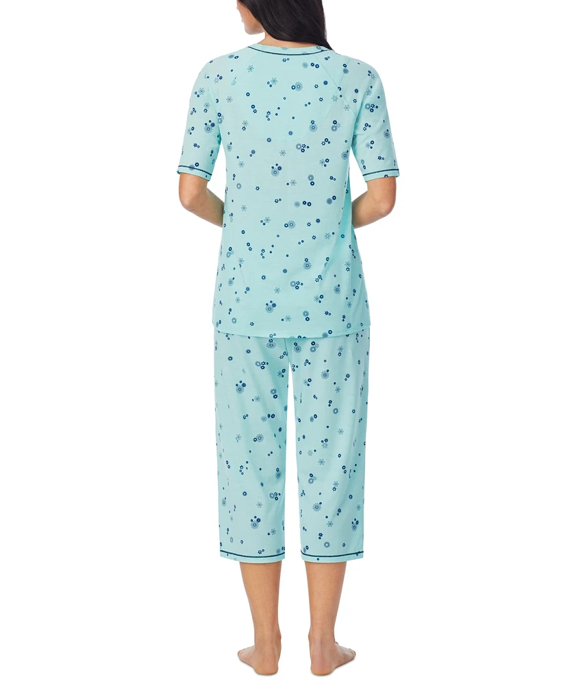 Cuddl Duds Printed Elbow-Sleeve Top & Capri Pants Pajama Set