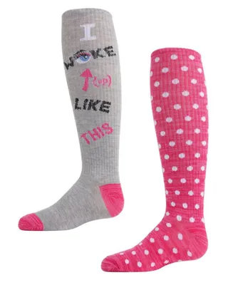 2 Pairs Girl's I Woke Up Like This Knee High Socks