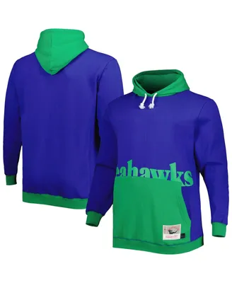 Men's Mitchell & Ness Royal, Green Seattle Seahawks Big and Tall Face Pullover Hoodie
