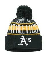 Big Boys and Girls New Era Green Oakland Athletics Striped Cuffed Knit Hat with Pom