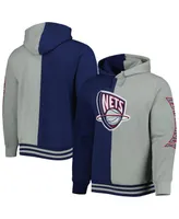Men's Mitchell & Ness Navy, Gray New Jersey Nets Hardwood Classics Split Pullover Hoodie