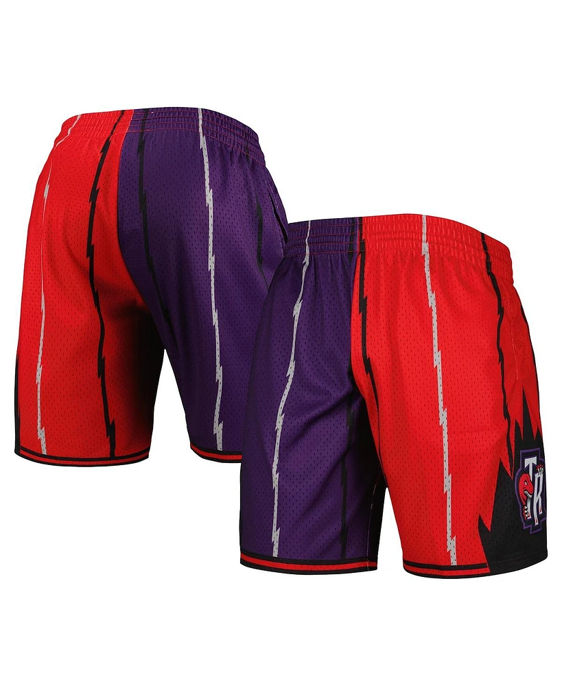 Men's Mitchell & Ness Purple, Red Toronto Raptors Hardwood Classics 1998 Split Swingman Shorts