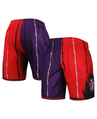 Men's Mitchell & Ness Purple, Red Toronto Raptors Hardwood Classics 1998 Split Swingman Shorts