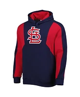Men's Mitchell & Ness Navy, Red St. Louis Cardinals Colorblocked Fleece Pullover Hoodie