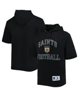 Men's Mitchell & Ness Black New Orleans Saints Washed Short Sleeve Pullover Hoodie