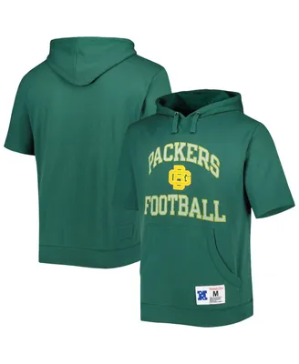 Men's Mitchell & Ness Green Bay Packers Washed Short Sleeve Pullover Hoodie