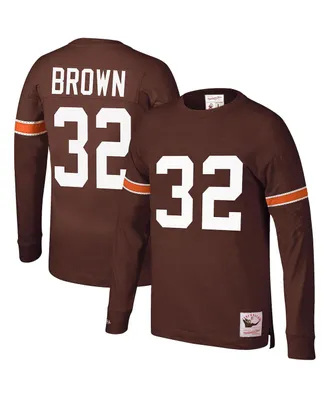 Men's Mitchell & Ness Jim Brown Cleveland Browns Retired Player Name and Number Long Sleeve T- Shirt