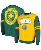 Men's Mitchell & Ness Gold Green Bay Packers All Over 2.0 Pullover Sweatshirt