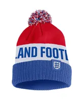 Men's Nike Blue, Red England National Team Classic Stripe Cuffed Knit Hat With Pom