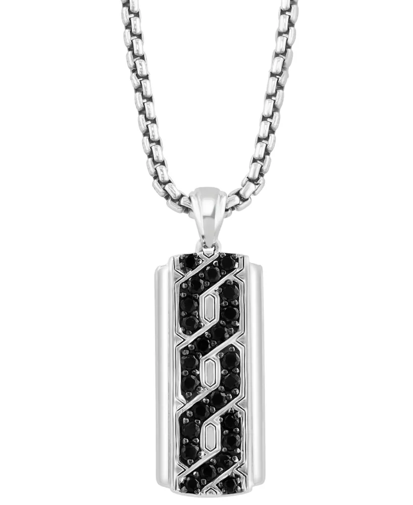 Effy Men's Black Spinel Dog Tag 22" Pendant Necklace (1-1/5 ct. t.w.) in Sterling Silver