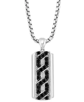 Effy Men's Black Spinel Dog Tag 22" Pendant Necklace (1-1/5 ct. t.w.) in Sterling Silver