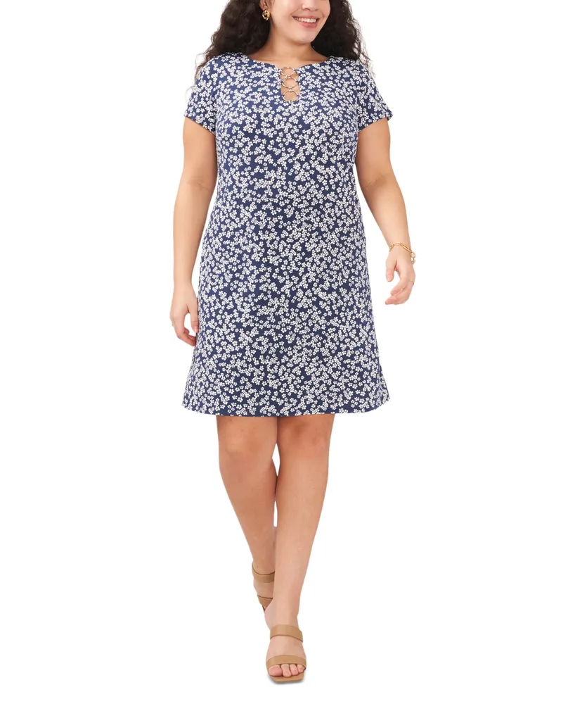 Msk Plus Floral-Print Grommet-Trim Dress