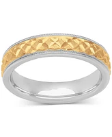 Men's Quilt Carved Two-Tone Wedding Band in Sterling Silver & 18k Gold-Plate - Two