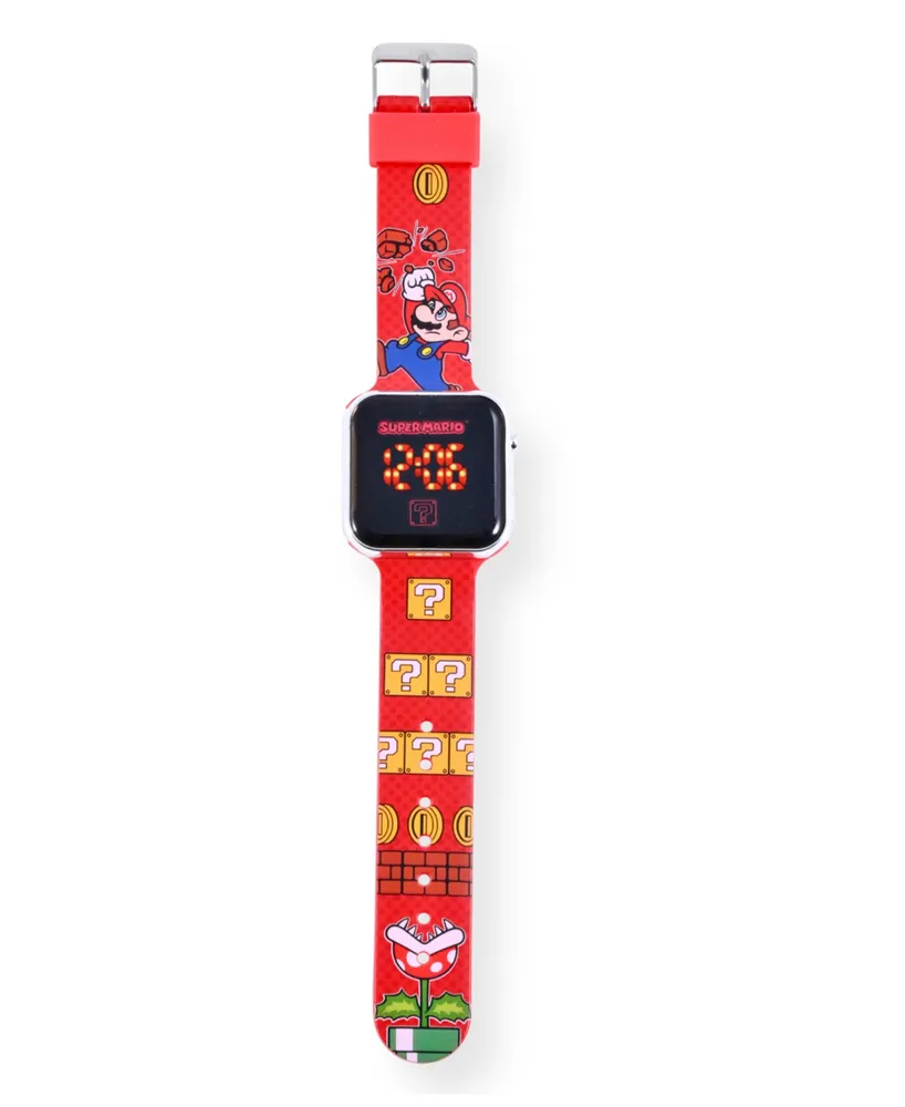 Nintendo Children's Super Mario Light Emitting Diode Red Silicone Strap Watch 32mm
