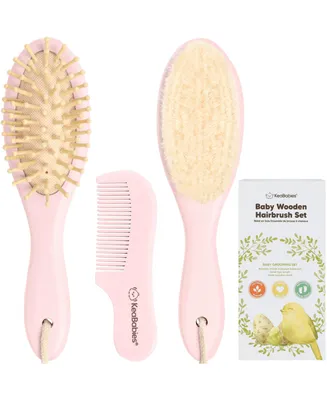 KeaBabies Baby Hair Brush and Comb Set, Oval Wooden Set for Newborns, Infant, Toddler Grooming Kit