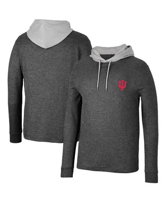 Men's Colosseum Black Indiana Hoosiers Ballot Waffle-Knit Thermal Long Sleeve Hoodie T-shirt