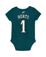 Newborn and Infant Girls Boys Jalen Hurts Midnight Green Philadelphia Eagles Mainliner Player Name Number Bodysuit