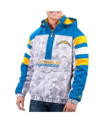 Men's Starter White and Powder Blue Los Angeles Chargers Thursday Night Gridiron Raglan Half-Zip Hooded Jacket