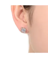 Genevive Gv Sterling Silver White Gold Balls with Clear Round Cubic Zirconia Stud Earrings