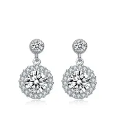 Genevive Gv Sterling Silver White Gold Plated Clear Round Cubic Zirconia Halo Tier Earrings