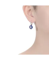 Genevive Gv Sterling Silver White Gold Plated and Blue Cubic Zirconia Leaverback Earrings