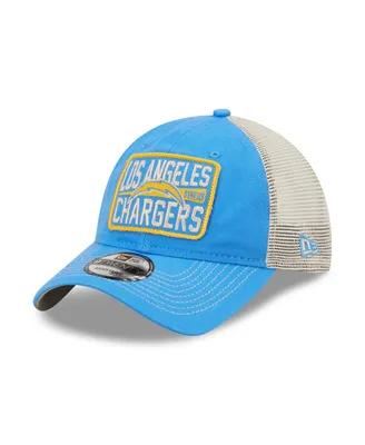 Men's New Era Powder Blue, Natural Los Angeles Chargers Devoted Trucker 9Twenty Snapback Hat