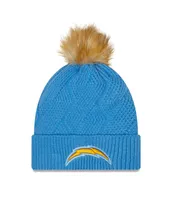 Women's New Era Powder Blue Los Angeles Chargers Snowy Cuffed Knit Hat with Pom