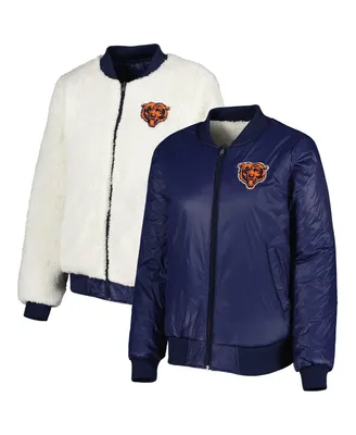 Women's G-iii 4Her by Carl Banks Oatmeal, Navy Chicago Bears Switchback Reversible Full-Zip Jacket