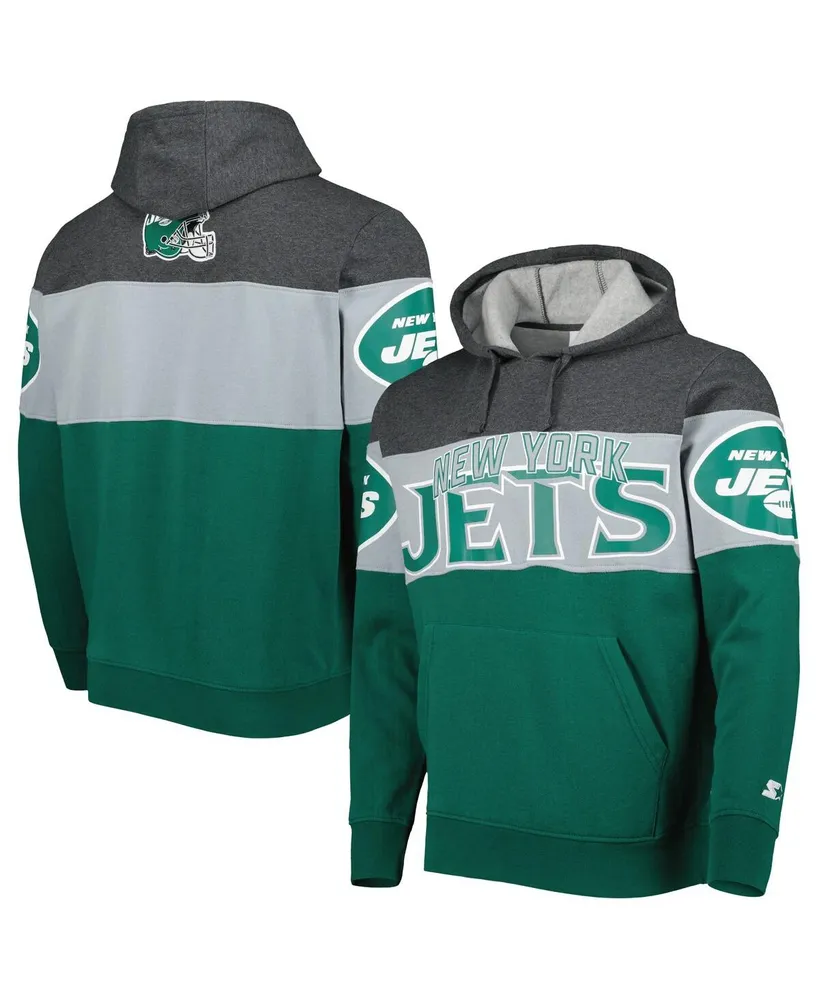 Men's New Era Black/ New York Jets Colorblock Throwback Pullover Hoodie