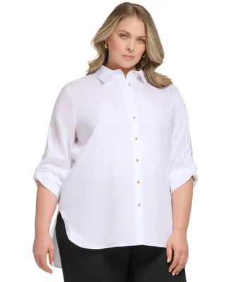 Calvin Klein Plus High-Low Button-Front Shirt